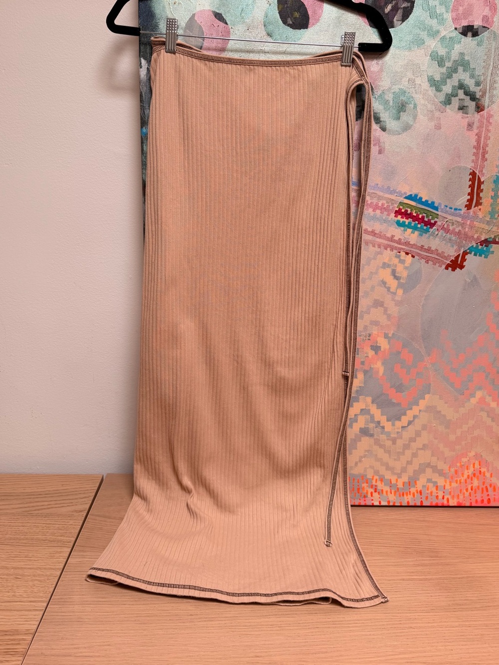 Baserange Rib Cotton Knit Wrap Maxi Skirt Beige Tan Sz Small - Picture 2 of 8